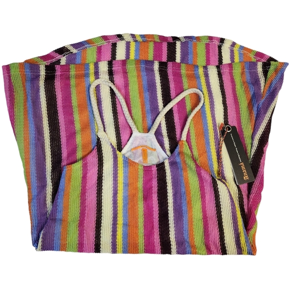 Anama Crochet Striped Mini Dress Swimswuit Coverup Resortwear Summer NWT Small - Picture 4 of 15